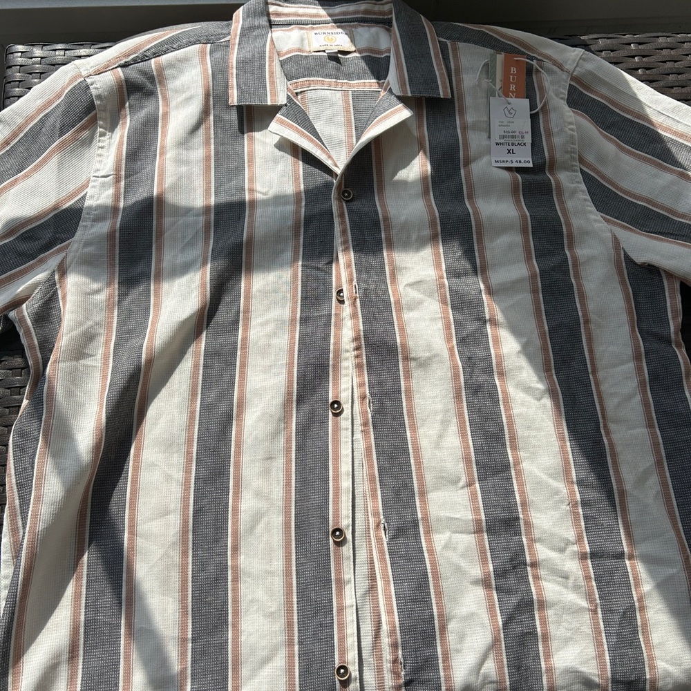 Burnside Men's Casual Striped Shirt - Beige, Black and White